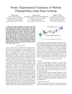 Poster: Experimental Evaluation of Website Fingerprinting using Deep Learning Payap Sirinam Mohsen Imani