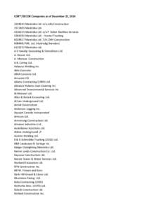 COR™/SECOR Companies as of December 22, [removed]Manitoba Ltd. o/a Jolly Construction[removed]Manitoba Ltd[removed]Manitoba Ltd. o/a P. Baker Backhoe Services[removed]Manitoba Ltd. - Hunter Trucking[removed]Manito