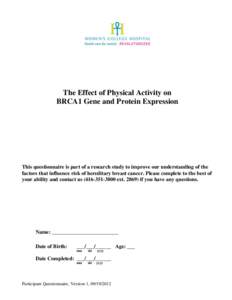 The Effect of Physical Activity on BRCA1 Gene and Protein Expression
