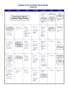 Epiphany of the Lord Catholic Church Calendar October 2015 Sunday Monday