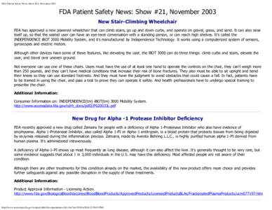 FDA Patient Safety News: Show #21, November 2003