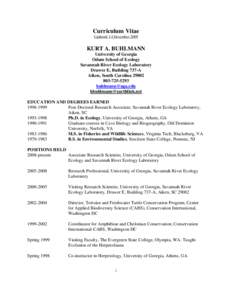 Curriculum Vitae Updated: 14 December 2009 KURT A. BUHLMANN University of Georgia Odum School of Ecology