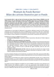 ANRN 2016 – Atelier 4 – Fiche Outil N°3  Montant du Fonds Barnier Bilan des actions financees par ce Fonds Au 31 décembre 2014, le solde du Fonds de Prévention des Risques Naturels Majeurs (FPRNM) est de 218 milli