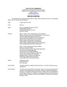 REAL ESTATE COMMISSION Professional and Vocational Licensing Division Department of Commerce and Consumer Affairs   State of Hawaii