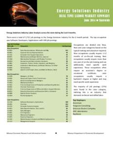 Energy Solutions Industry REAL TIME LABOR MARKET SUMMARY June 2014  Statewide   Energy Solutions Industry Labor Analysis across the state during the last 6 months.