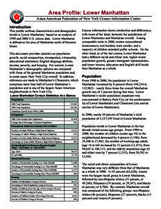 Area Profile: Lower Manhattan  Asian American Federation of New York Census Information Center Introduction  This profile outlines characteristics and demographic