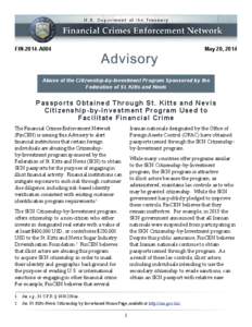 FIN-2014-A004  May 20, 2014 Abuse of the Citizenship-by-Investment Program Sponsored by the Federation of St. Kitts and Nevis