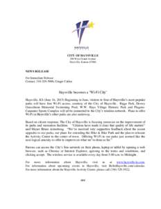 CITY OF HAYSVILLE 200 West Grand Avenue Haysville, KansasNEWS RELEASE For Immediate Release