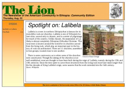 The Lion  The Newsletter of the American Community in Ethiopia: Community Edition Thursday, Aug. 22  INSIDE