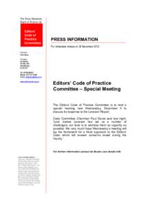 E  The Press Standards Board of Finance Ltd  Editors’
