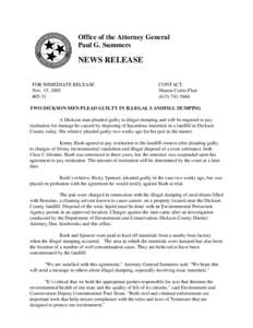 Office of the Attorney General Paul G. Summers NEWS RELEASE FOR IMMEDIATE RELEASE Nov. 15, 2005