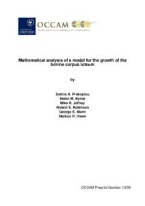 Mathematical analysis of a model for the growth of the bovine corpus luteum by  Sotiris A. Prokopiou