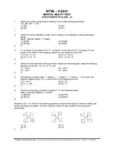 NTSE – II-2014 MENTAL ABILITY TEST (FOR STUDENTS OF CLASS – X[removed].
