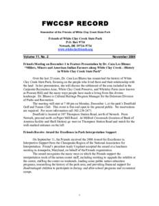 FWCCSP RECORD Newsletter of the Friends of White Clay Creek State Park Friends of White Clay Creek State Park P.O. Box 9734 Newark, DE[removed]