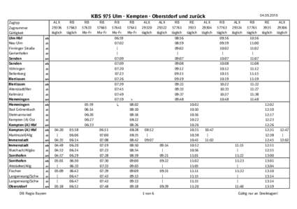 KBS 975 Ulm - Kempten - Oberstdorf und zurück Zugtyp Zugnummer Gültigkeit