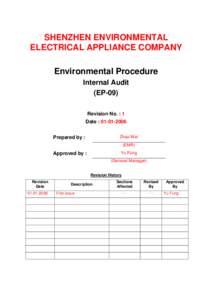 SHENZHEN ENVIRONMENTAL ELECTRICAL APPLIANCE COMPANY Environmental Procedure Internal Audit (EP-09) Revision No. : 1