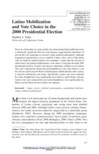 Latino Mobilization and Vote Choice in the 2000 Presidential Election American Politics Research Volume 35 Number 2
