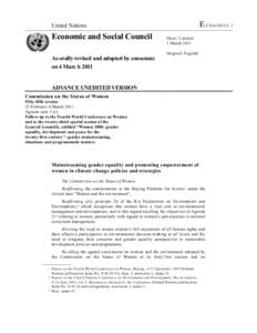 Climate change / Carbon finance / Sociology / Adaptation to global warming / Global warming / Gender mainstreaming / Kyoto Protocol / Gender equality / Empowerment / Environment / United Nations Framework Convention on Climate Change / Climate change policy