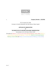 1  Company Number : The Companies Act 1985 Company Limited By Guarantee And Not Having A Share Capital ARTICLES OF ASSOCIATION