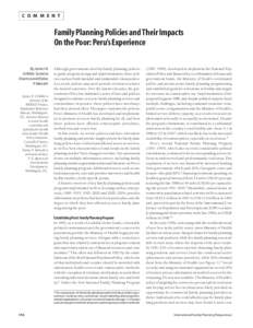 C O M M E N T  Family Planning Policies and Their Impacts On the Poor: Peru’s Experience By James N. Gribble, Suneeta