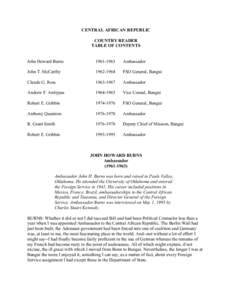 CENTRAL AFRICAN REPUBLIC COUNTRY READER TABLE OF CONTENTS John Howard Burns[removed]