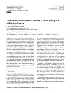 Ann. Geophys., 33, 225–234, 2015 www.ann-geophys.net[removed]doi:[removed]angeo[removed] © Author(s[removed]CC Attribution 3.0 License.  A solar-wind-driven empirical model of Pc3 wave activity at a