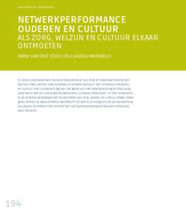 Netwerkperformance ouderen en cultuur | Als zorg, welzijn en cultuur elkaar ontmoeten | Anne van der Kooij en Claudia Marinelli