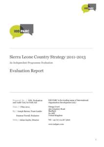 Sierra Leone Country Strategy PaperEvaluation Report