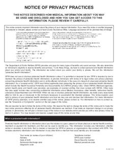 Notice of Privacy Practices this Notice describes how medical iNformatioN about you may be used aNd disclosed aNd how you caN get access to this iNformatioN. Please review it carefully. This notice contains important inf