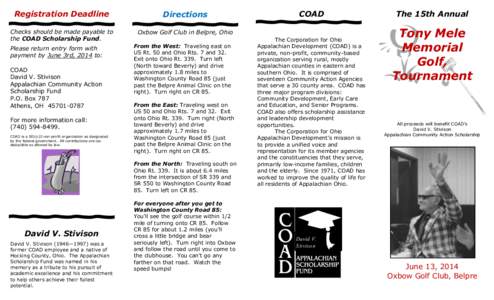 Registration Deadline  Directions Checks should be made payable to the COAD Scholarship Fund.