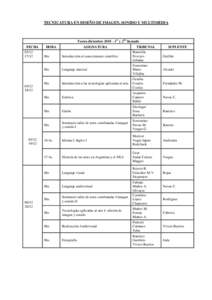 TECNICATURA EN DISEÑO DE IMAGEN, SONIDO Y MULTIMEDIA  Turno diciembre1er y 2do llamado FECHA
