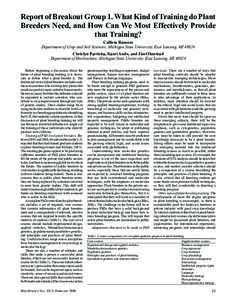 Report of Breakout Group 1. What Kind of Training do Plant Breeders Need, and How Can We Most Effectively Provide that Training? Callista Ransom Department of Crop and Soil Sciences, Michigan State University, East Lansi