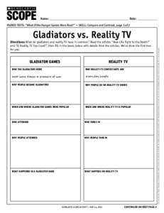 Sports / Gladiator / Reality television / The Hunger Games / American Gladiators / Scholastic Corporation / Sports entertainment / Entertainment / Television