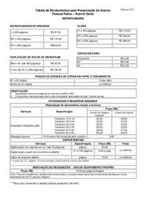 (Anexo 03)  Tabela de Emolumentos para Preservação do Acervo Pessoa Física – Acervo Geral MICROFILMAGEM MICROFILMAGEM DE ORIGINAIS