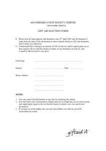 6024 PRESERVATION SOCIETY LIMITED (an exempt charity) GIFT AID ELECTION FORM • •