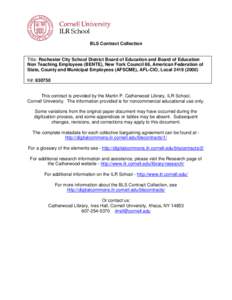 BLS Contract Collection  Title: Rochester City School District Board of Education and Board of Education Non Teaching Employees (BENTE), New York Council 66, American Federation of State, County and Municipal Employees (