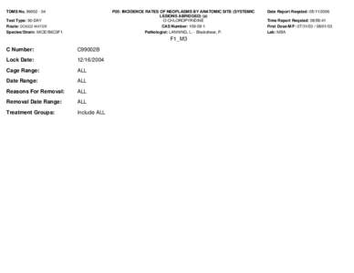 P05: INCIDENCE RATES OF NEOPLASMS BY ANATOMIC SITE (SYSTEMIC LESIONS ABRIDGED) (a) O-CHLOROPYRIDINE CAS Number: [removed]Pathologist: LANNING, L. - Blackshear, P.