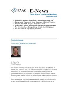 PAAC E-News, December • 2005