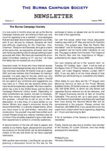 THE BURMA CAMP AIGN SOCIETY AMPAIGN NEWSLETTER August 2002