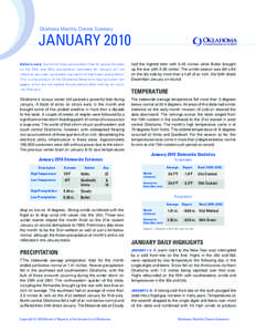 Oklahoma Monthly Climate Summary  JANUARY 2010 Oklahoma Climatological Survey