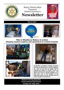 Rotary District 9830 Tasmania District Governor’s Newsletter March 2015