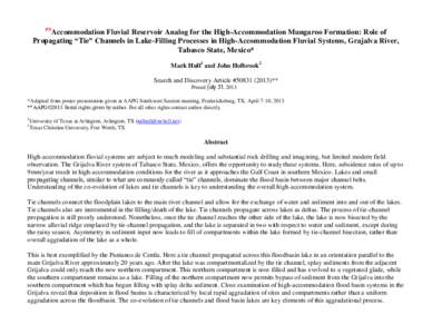 Accommodation Fluvial Reservoir Analog for the High-Accommodation Mungaroo Formation: Role of Propagating “Tie” Channels in Lake-Filling Processes in High-Accommodation Fluvial Systems, Grajalva River, Tabasco State,