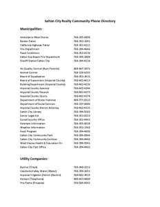 Salton City Realty Community Phone Directory Municipalities: Ambulance West Shores