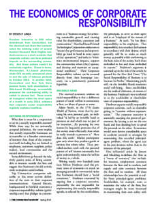 The Economics of Corporate Responsibilit y By Steven P. Lanza Freedom Industries is 600 miles downstream from Connecticut, but the chemical leak there that contaminated the drinking water of several