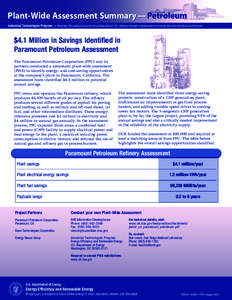 $4.1 Million in Savings Identified in Paramount Petroleum Assessment: Plant-Wide Assessment Summary--Petroleum Fact Sheet. Industrial Technologies Program (BestPractices).