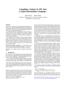 Compiling a Subset of APL Into a Typed Intermediate Language ∗ Martin Elsman Martin Dybdal