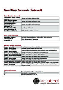 SpeechMagic Commands - Karisma v3 Basic Dictation Commands Enter Spelling Mode / Spelling Mode On Enter Command Mode /