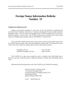 Foreign Names Information Bulletin, Number[removed]July 2000 Foreign Names Information Bulletin Number 23