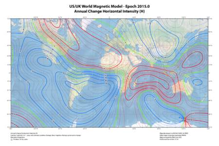 US/UK World Magnetic Model - Epoch[removed]Annual Change Horizontal Intensity (H) 45°W 0°