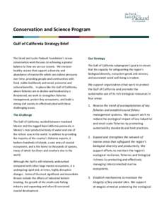 Conservation and Science Program Gulf of California Strategy Brief The David and Lucile Packard Foundation’s ocean conservation work focuses on achieving a greater balance to how we use our oceans. We envision healthy 